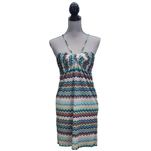 Trina Turk Ruched Sweetheart Halter Midi Dress | EUC | 6 | Blue Tan Multicolor - Picture 2 of 15